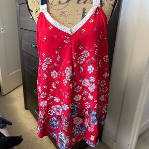 Xhilaration Red and White Floral Chemise with Lace Trim